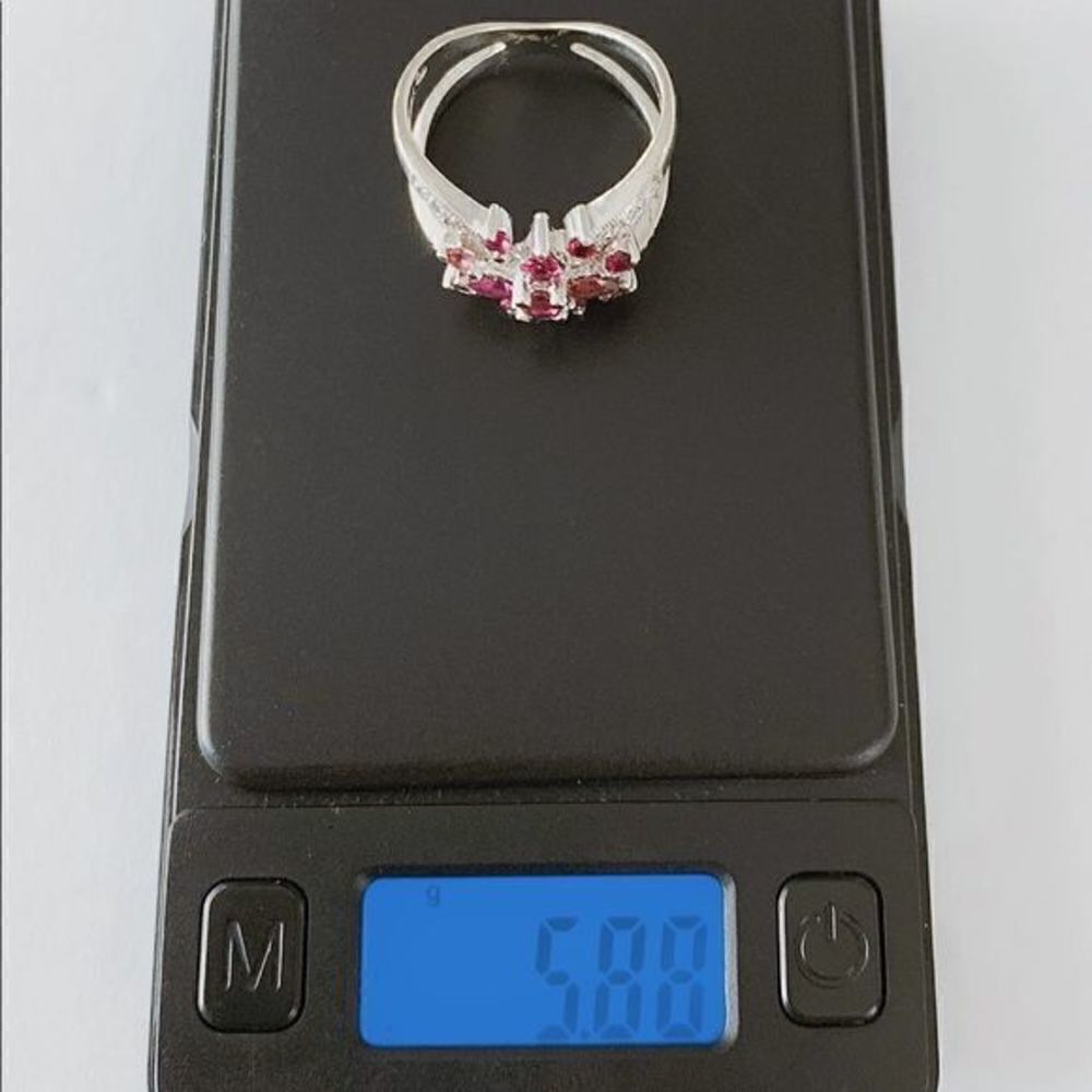 Tourmaline & Diamond Ring 14K White Gold, Unique Engagement / Anniversary Ring - Picture 4 of 15